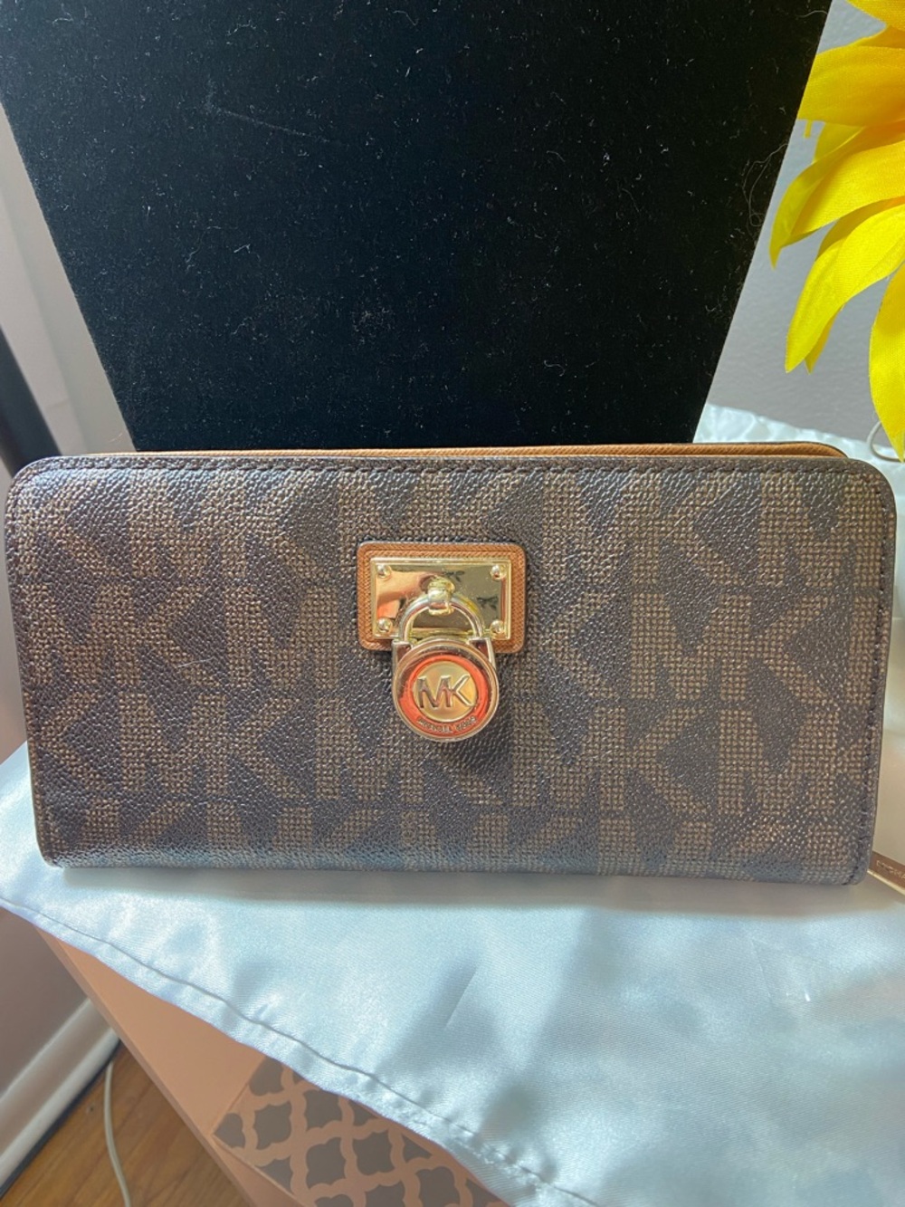Michael Kors Brown Signature MK Logo Wallet with Gold Hardware